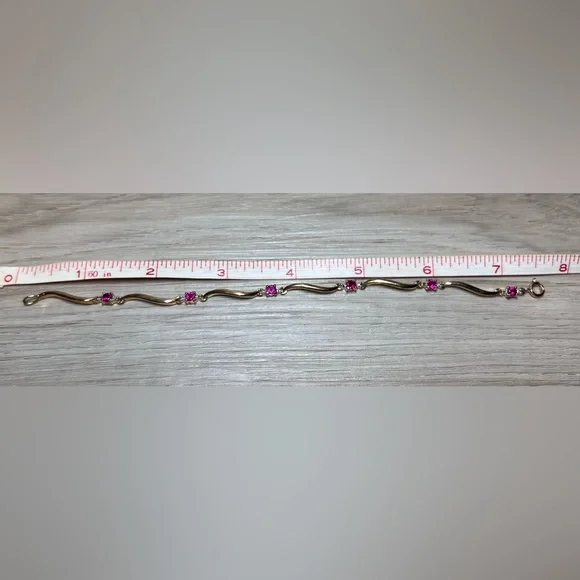 Vintage Prime Art Gold Over Sterling Silver Tourmaline Bracelet, 7.5", 5.5g - Picture 4 of 6